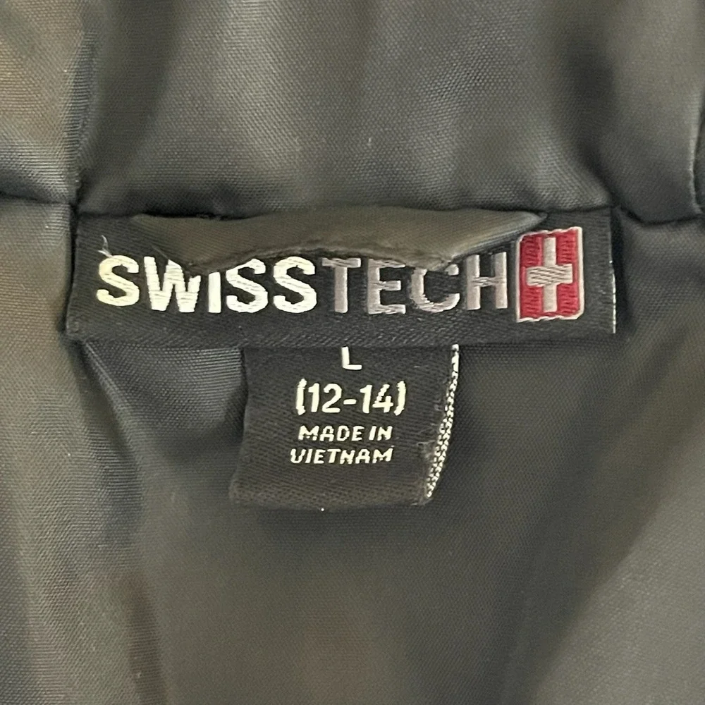 Swiss Tech Girl's Black Quilted Full Zip Hooded Winter Puffer Vest Size L 12-14
